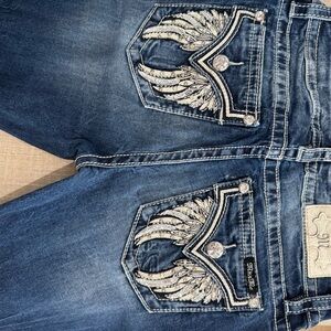Miss Me Blue Boot Cut Jeans with Silver Embroidery